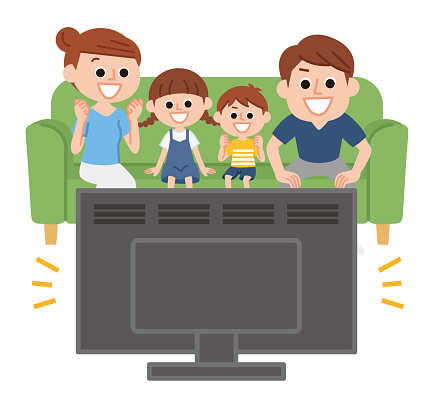 家族でテレビを観るイラスト